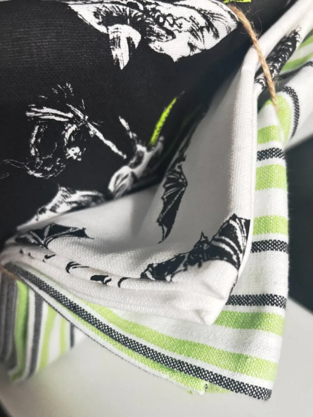 Sur La Table Halloween Tea Towels Set of 3 Featuring Vintage Witch Skeletons NEW